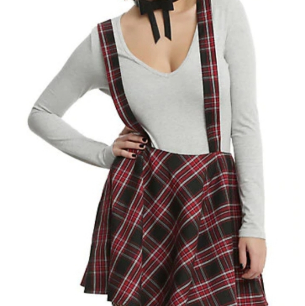 Plaid Suspender Skirt